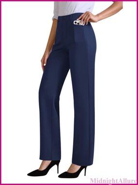 Womens Pull On Dress Pants High Waisted Stretchy Straight Leg Work Slacks